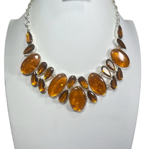 Amber Honey Citrine 925 Synthetic Stones Large Necklace